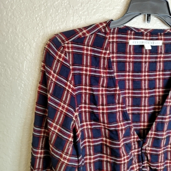 Veronica Beard Peggy Wool-Bend Top Buttons-Up Plaid V-Neck sz 6 - Picture 4 of 10